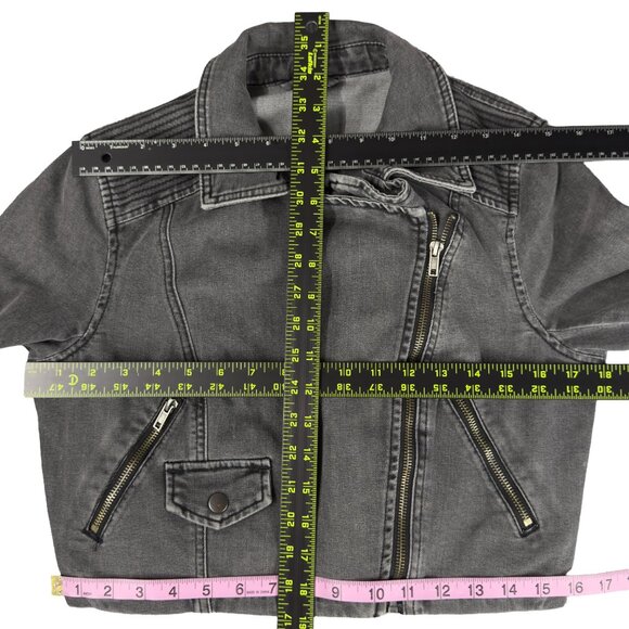 FREE PEOPLE James Dean Moto Cropped Denim Jacket Moto Zip Gray Women's M - Picture 9 of 10